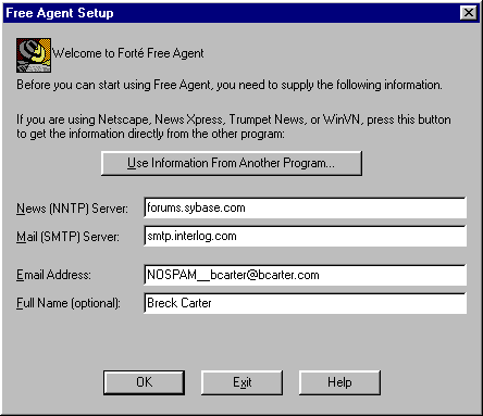 Figure 1: Free Agent Setup - Fill in Names and Addresses